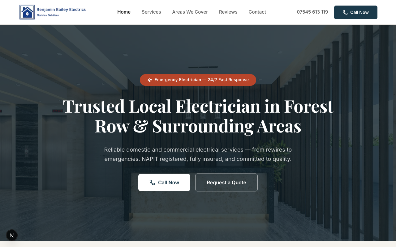 Benjamin Bailey Electrics local SEO website redesign by Swift Ideas